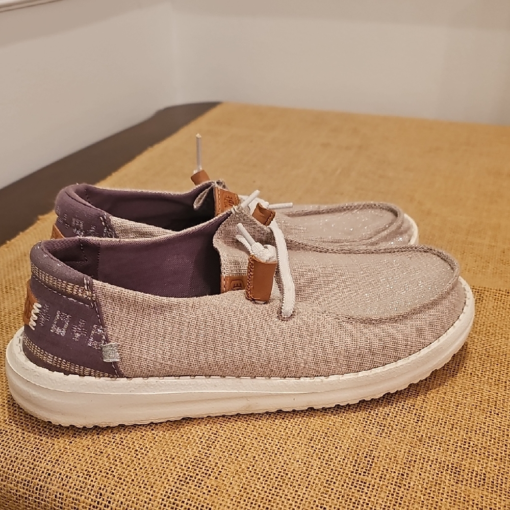 Hey DUDE Casual Sparkly Beige and Mauve Shoes